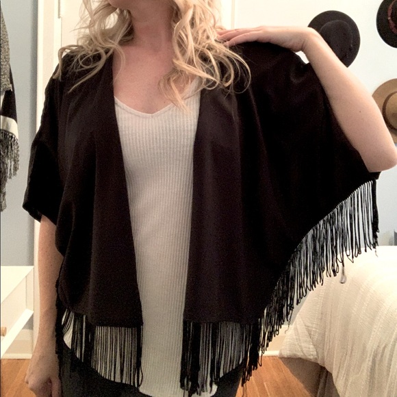 Boho Black Fringe Shawl - Picture 1 of 5